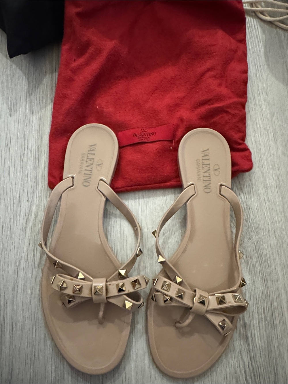 Valentino Nude Bow Stud Jelly Slide Sandals